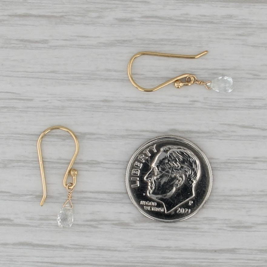 White Sapphire Briolette Dangle Earrings 18k Yellow Gold Hook Posts