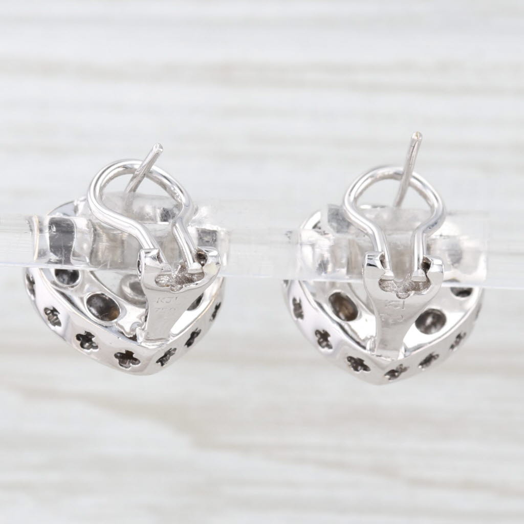 Light Gray 0.46ctw Floating Diamond Halo Heart Stud Earrings 18k White Gold Omega Backs
