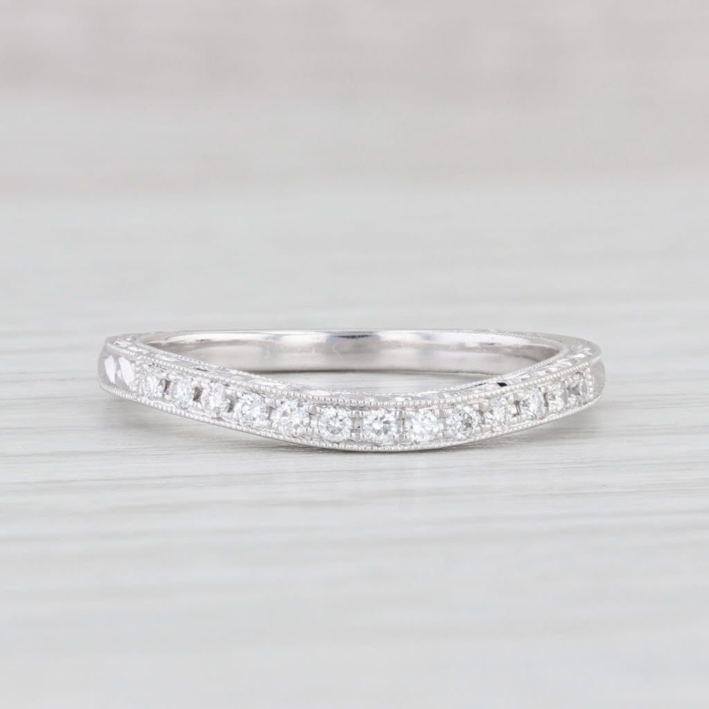 Light Gray New 0.15ctw Contoured Diamond Wedding Band 18k White Gold Size 6.5 Ring