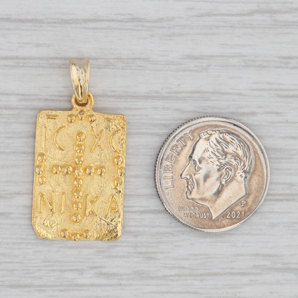 Gray Ancient Byzantine Coin Style Pendant 14k Yellow Gold ICXC NIKA Cross