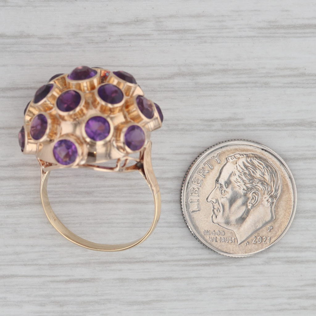 Gray 4.37ctw Amethyst Cluster Sputnik Ring 14k Yellow Gold Size 6.5 Cocktail