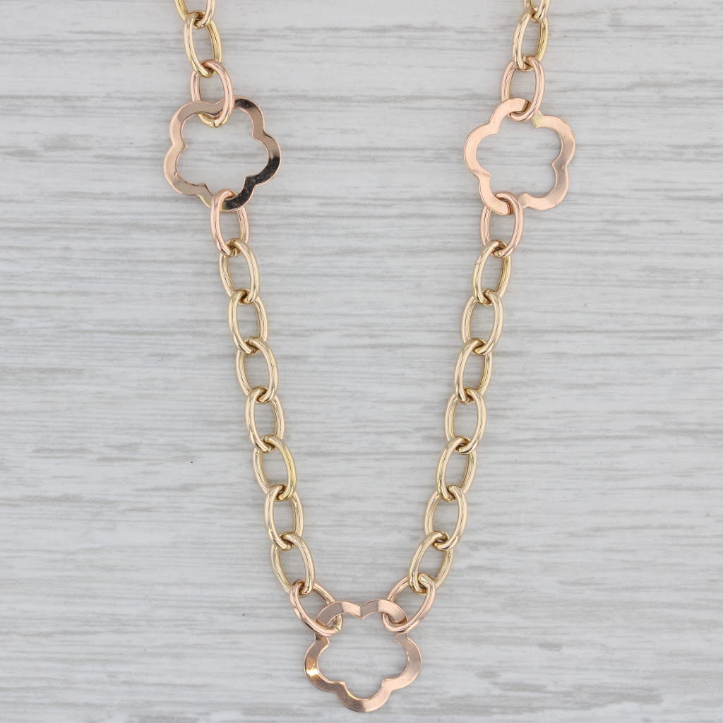Gray Flower Station Necklace 14k Yellow Gold 16.5" Cable Chain