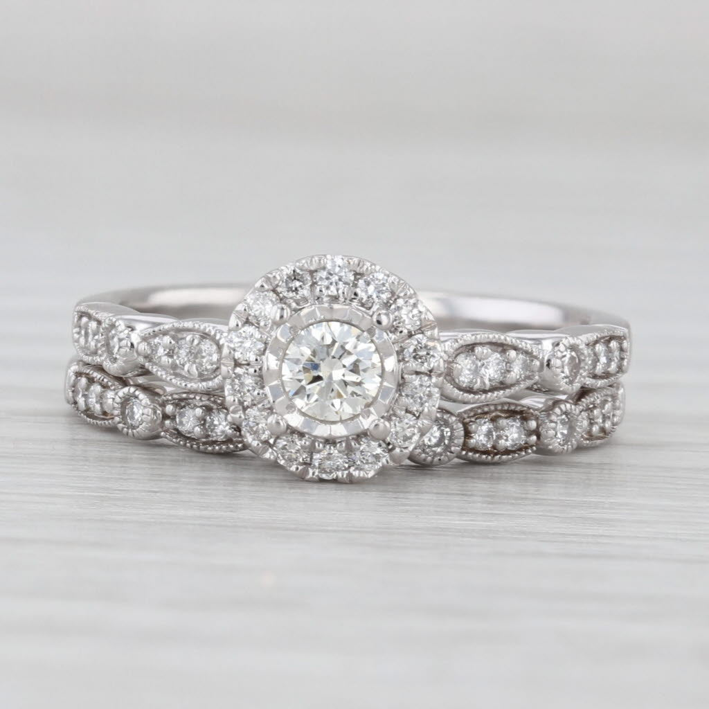 Light Gray 0.50ctw Diamond Engagement Ring Wedding Band Bridal Set 14k White Gold Size 7