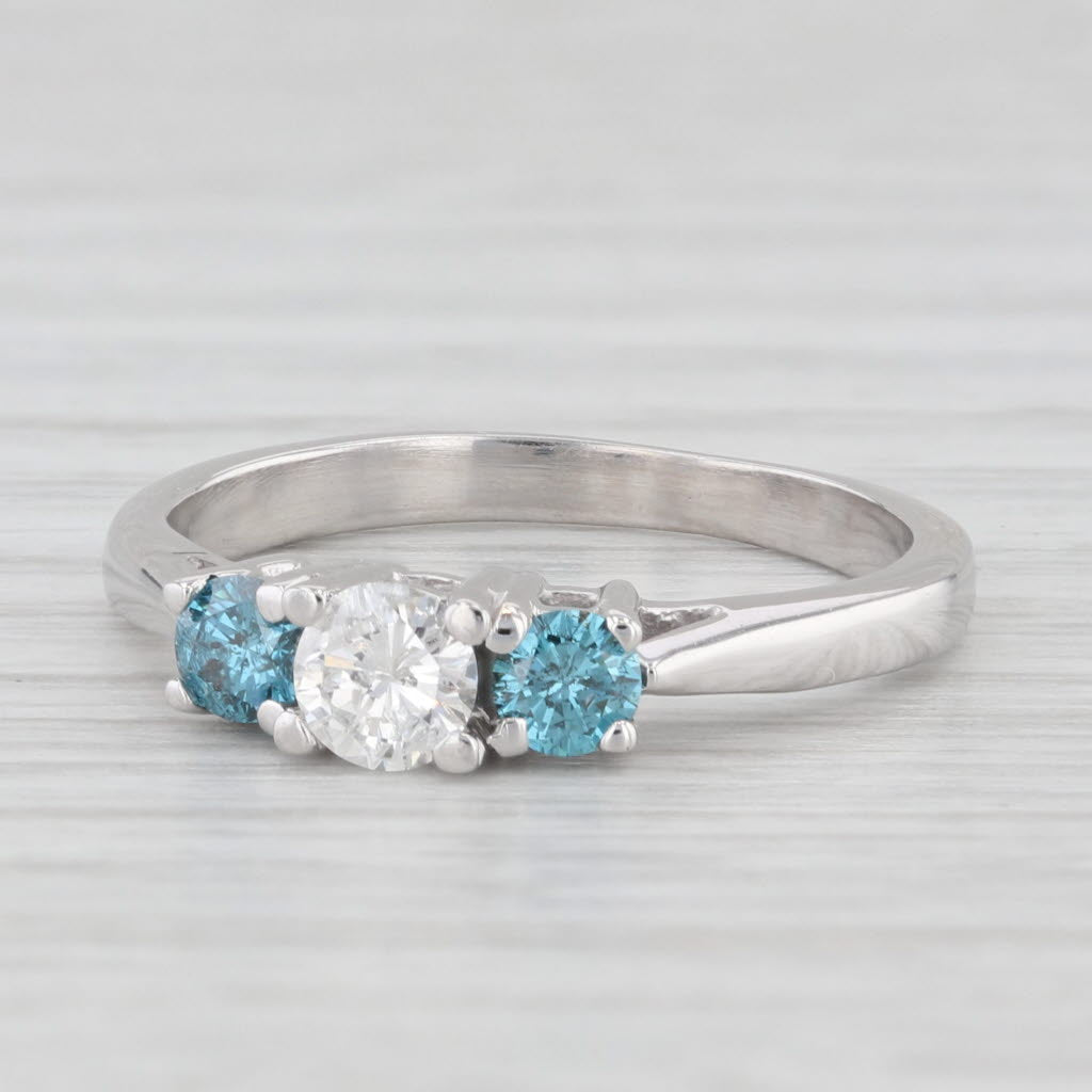 Light Gray 0.50ctw White Blue Diamond 3-Stone Ring 14k White Gold Size 6 Engagement