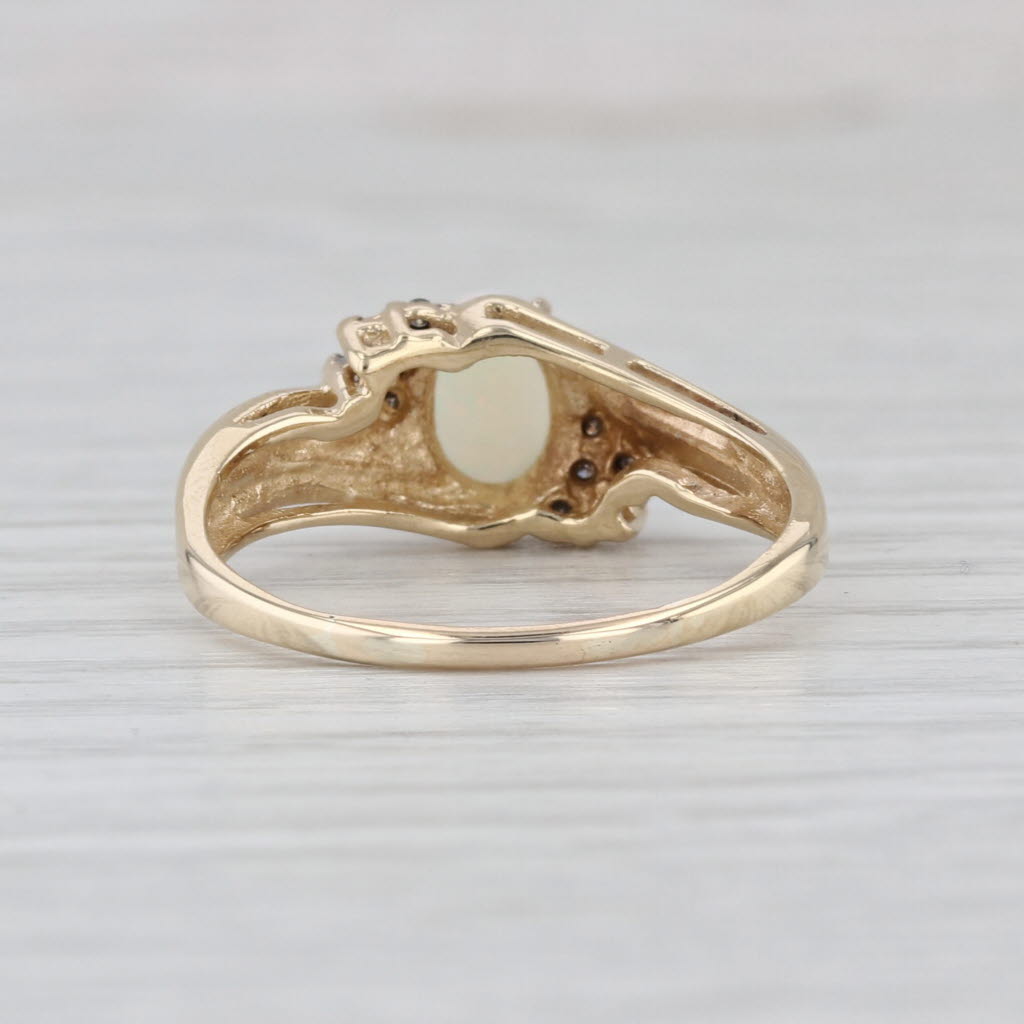 Oval Cabochon Opal Solitaire Ring 10k Yellow Gold Size 8.5 Diamond Accents