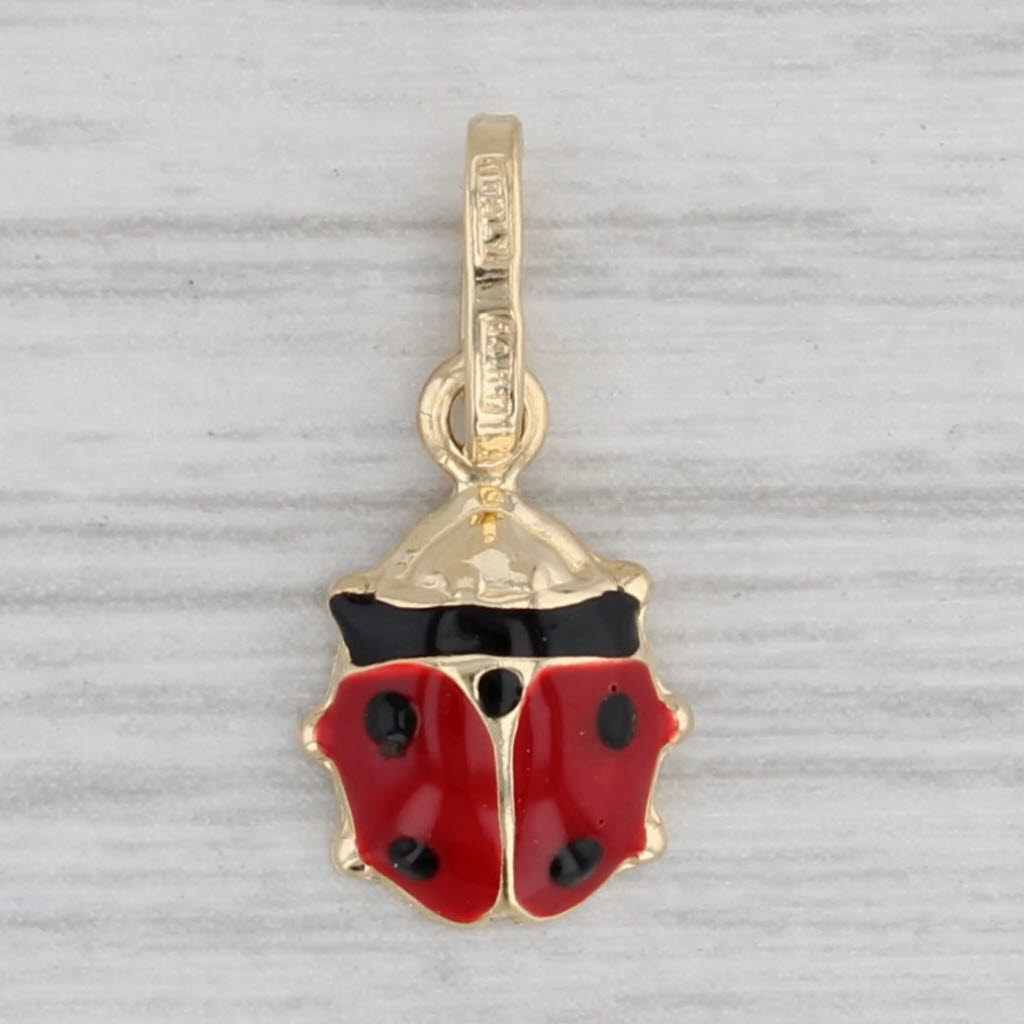 Gray Ladybug Pendant 14k Yellow Gold Enamel Good Luck Charm