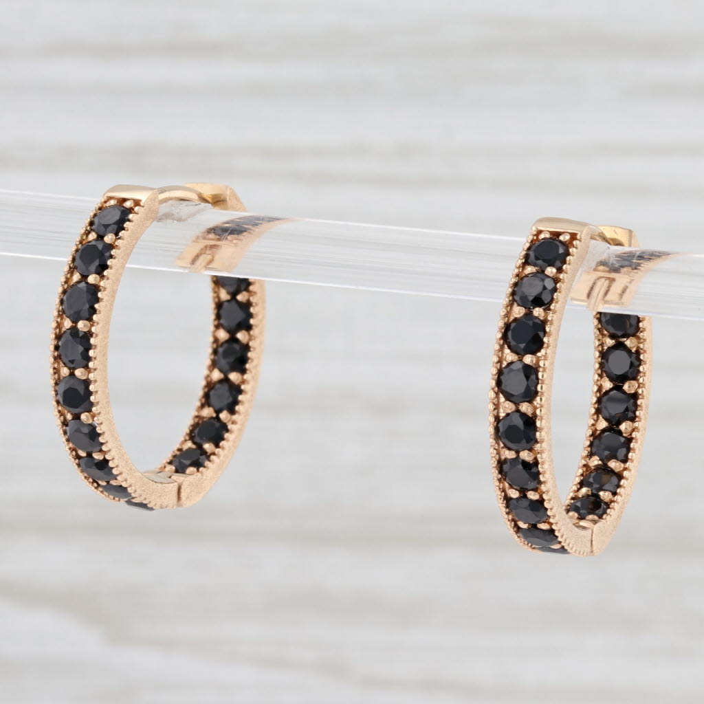 New Nina Wynn Black Spinel Inside Out Hoop Earrings 18k Gold Hinged Snap Top