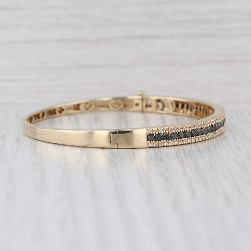 Effy 1.53ctw Black White Diamond Bangle Bracelet 14k Yellow Gold 7"