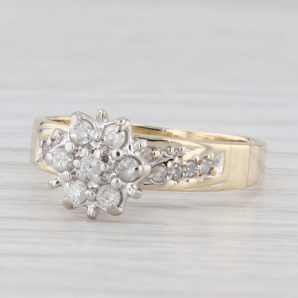 Light Gray 0.25ctw Diamond Cluster Flower Engagement Ring 10k Yellow Gold Size 7.75
