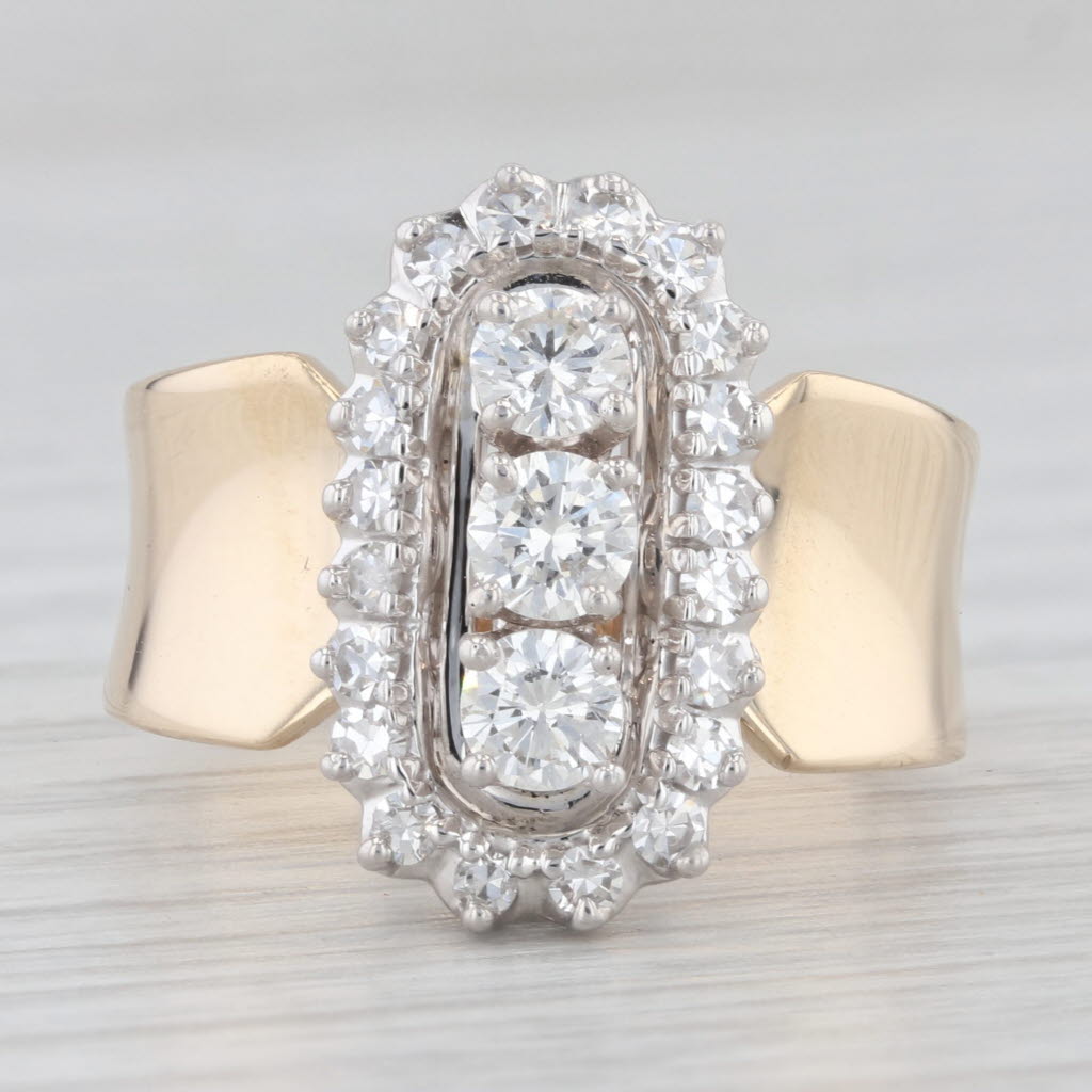 Light Gray 0.97ctw Diamond 3-Stone Cocktail Cluster Ring 14k Gold Size 8.25