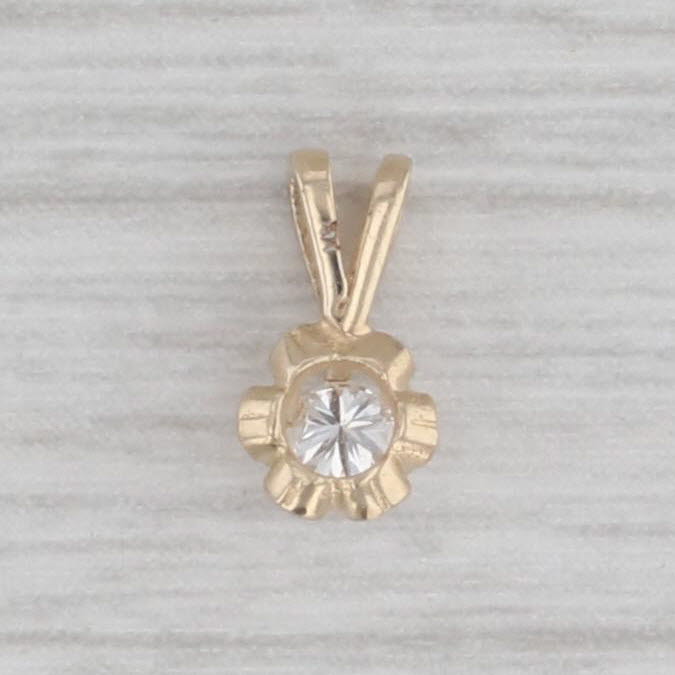 Gray Tiny Diamond Solitaire Pendant 14k Yellow Gold Round Brilliant