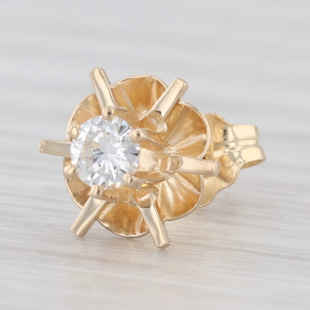 Light Gray Single Vintage 0.12ctw Round Diamond Buttercup Stud Earrings 14k Yellow Gold