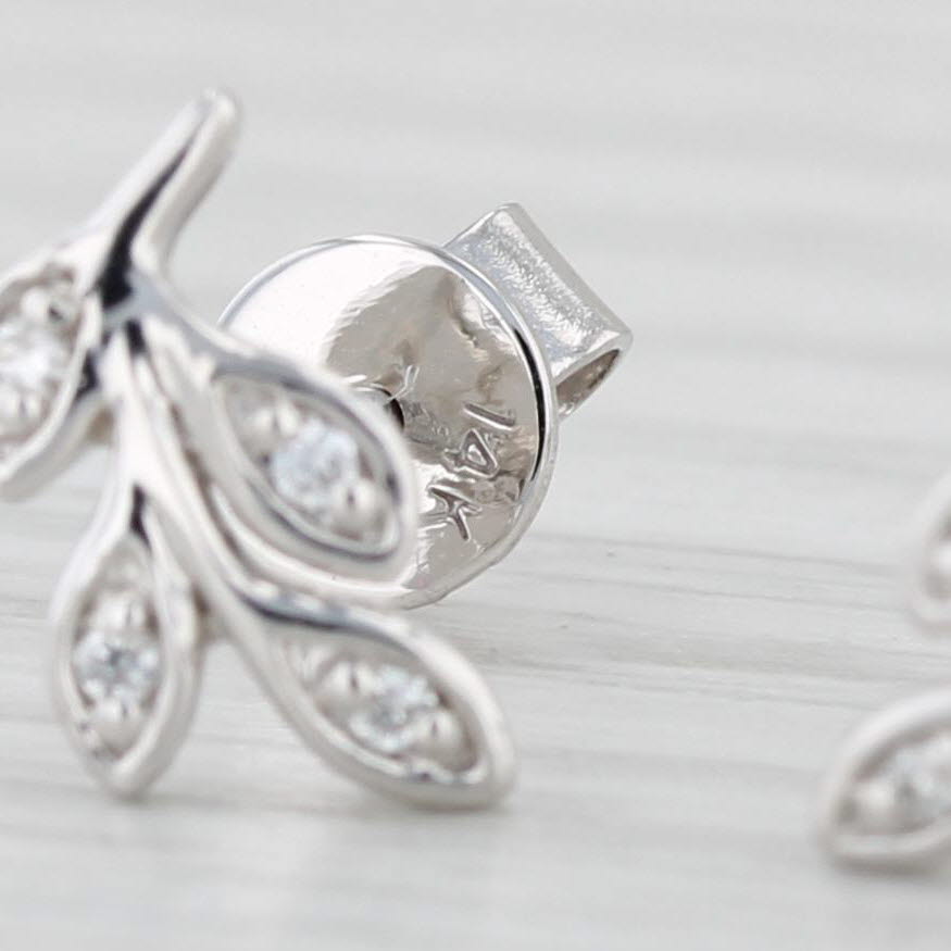 Light Gray New Diamond Flower Stud Earrings 14k White Gold Small Pierced Studs
