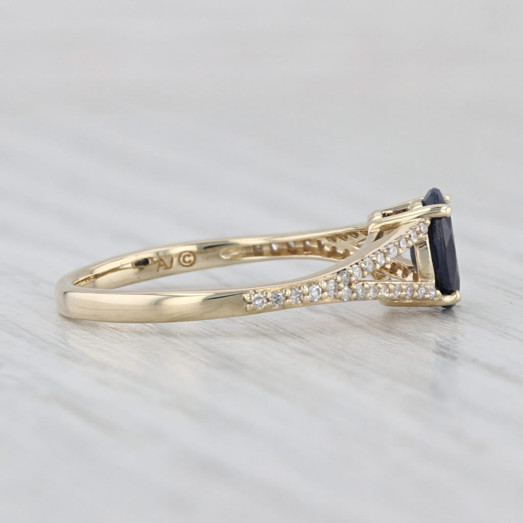 0.83ctw Oval Blue Sapphire Diamond Ring 10k Yellow Gold Size 7