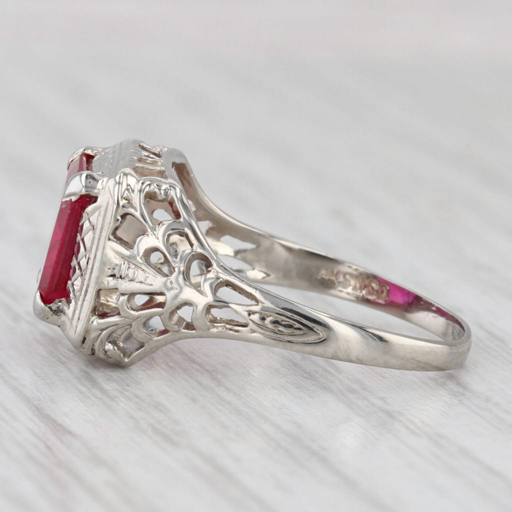 Light Gray Vintage 3.45ct Lab Created Ruby Solitaire Ring 14k White Gold Size 8