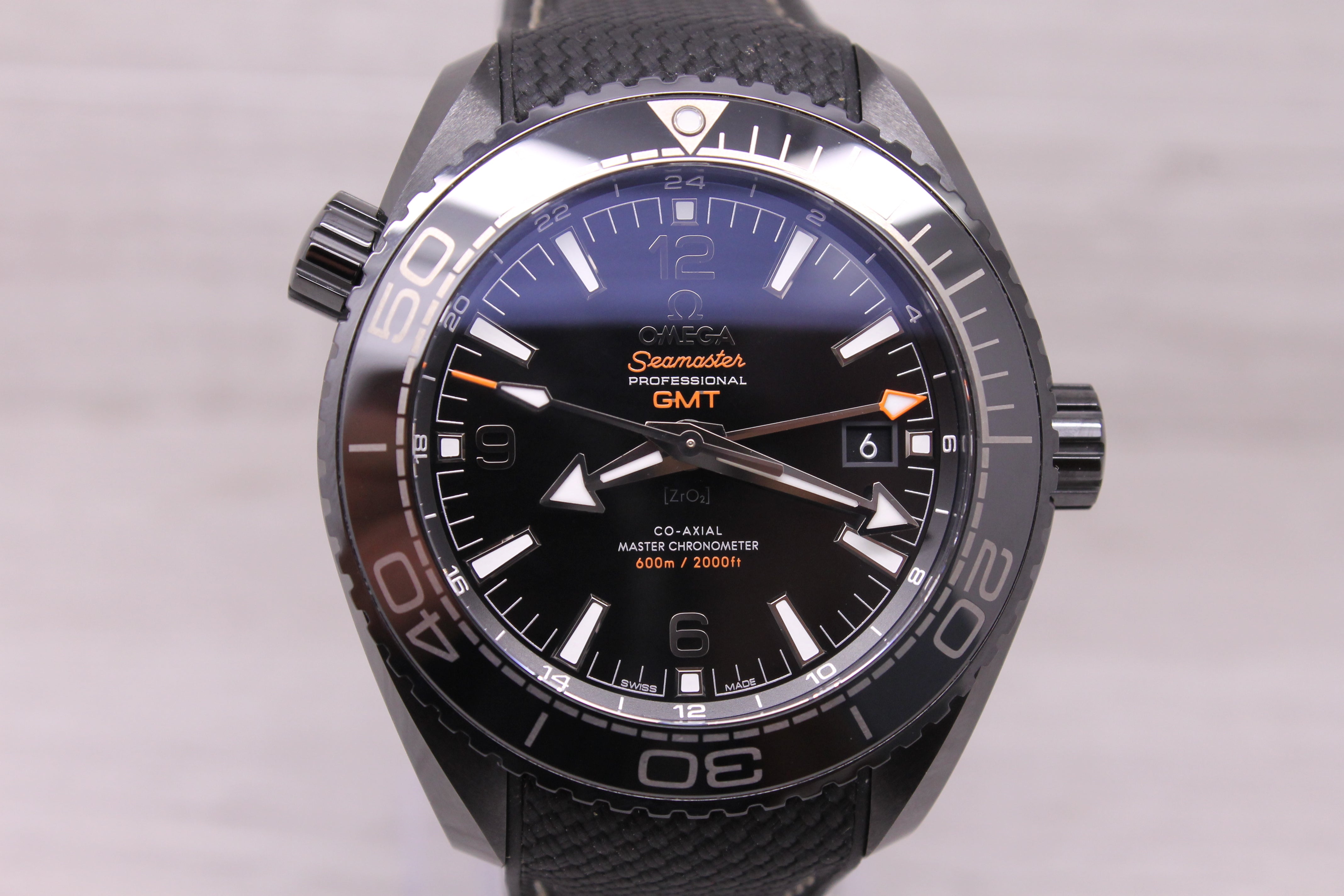 Dark Slate Gray Omega seamaster GMT Planet Ocean Deep Black Mens 45mm Automatic Watch SERVICED