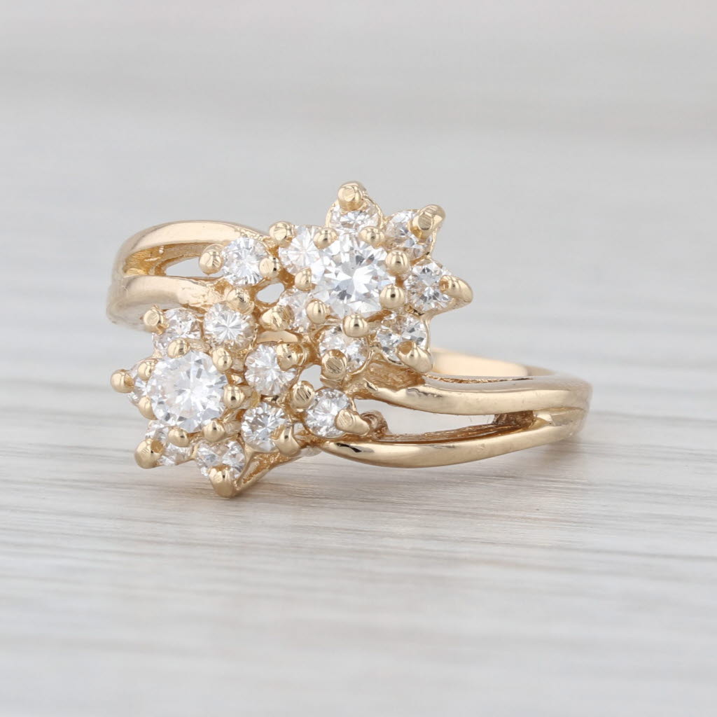 0.65ctw Diamond Flower Bypass Ring 14k Yellow Gold Size 5.5