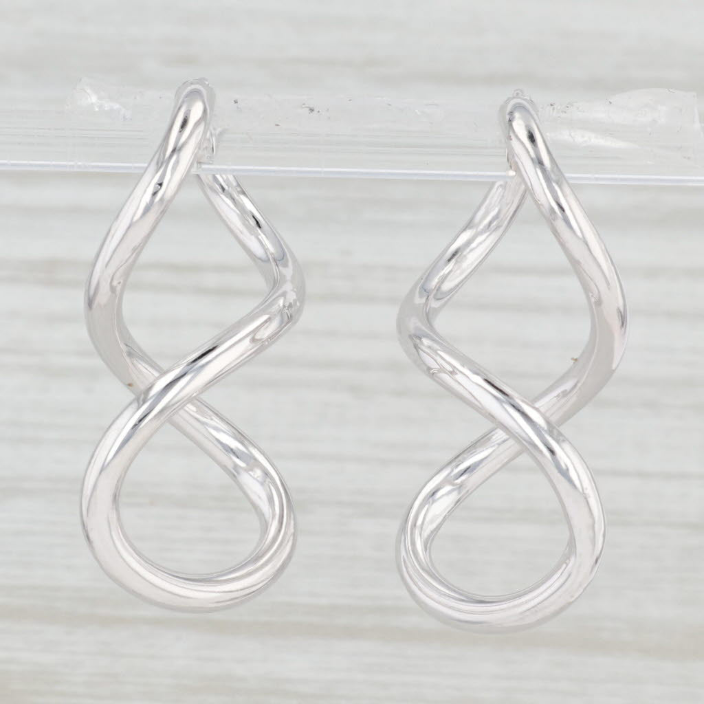 Light Gray Swirl Dangle Earrings 14k White Gold Snap Tops Pierced Drops