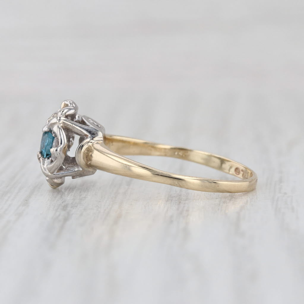 Vintage 0.94ctw Blue Topaz Diamond Halo Engagement Ring 14k Yellow Gold Size 8.5