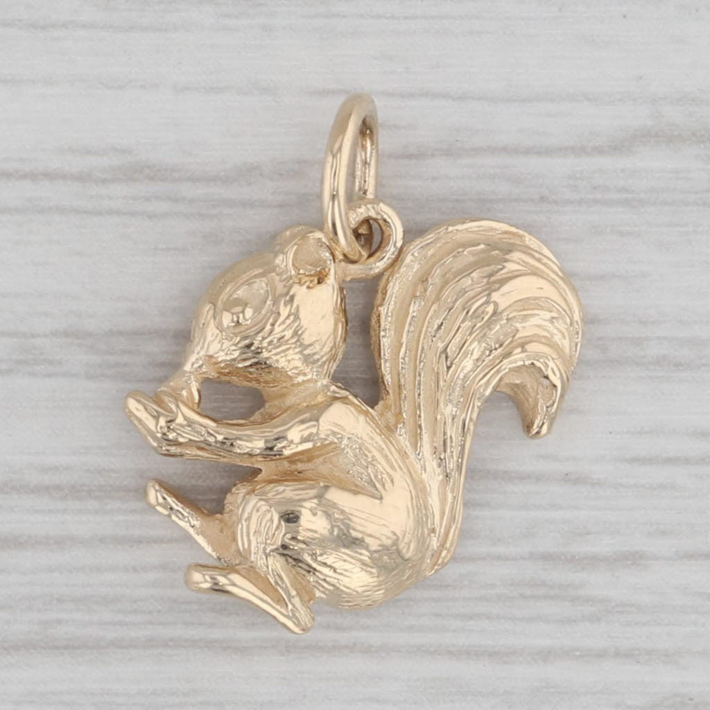 Gray Little Squirrel Charm 14k Yellow Gold Woodland Animal Pendant