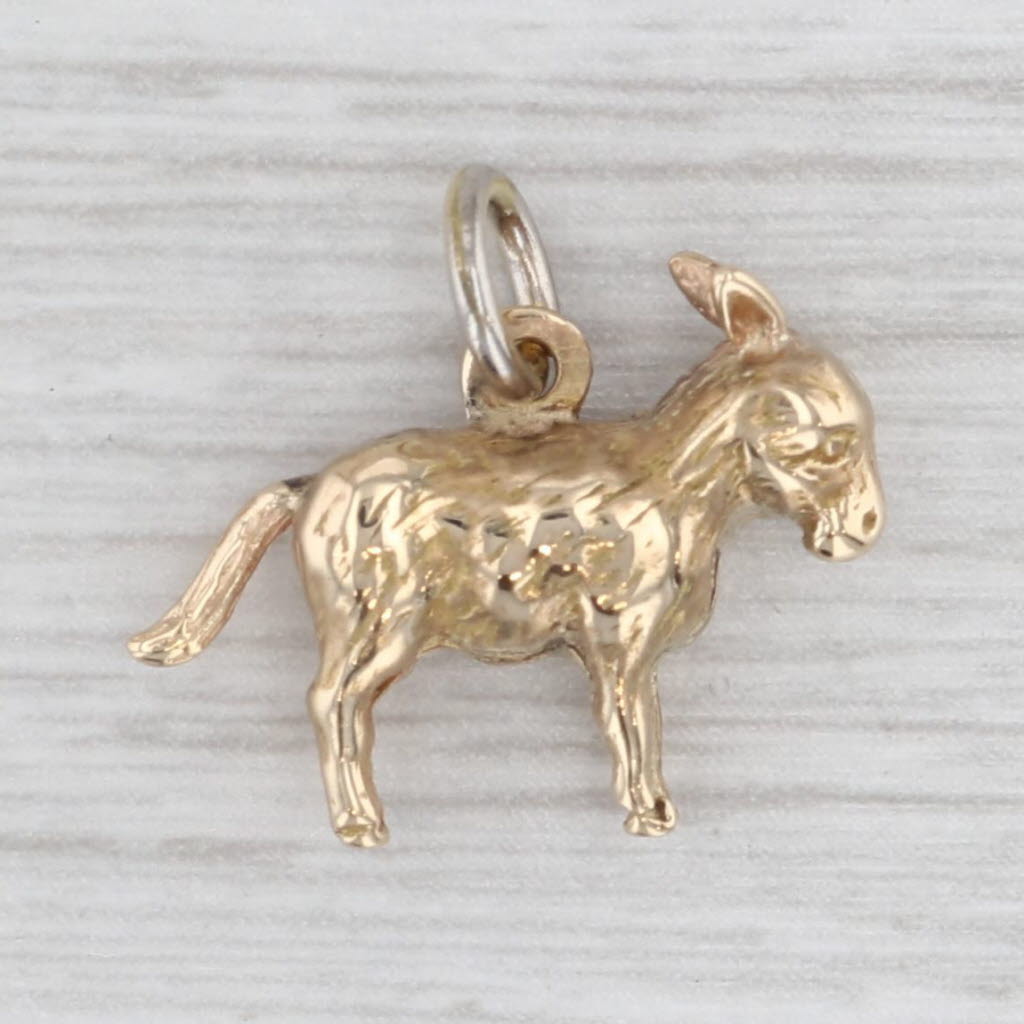 Light Gray Vintage Small Donkey Charm 14k Yellow Gold Small Pendant