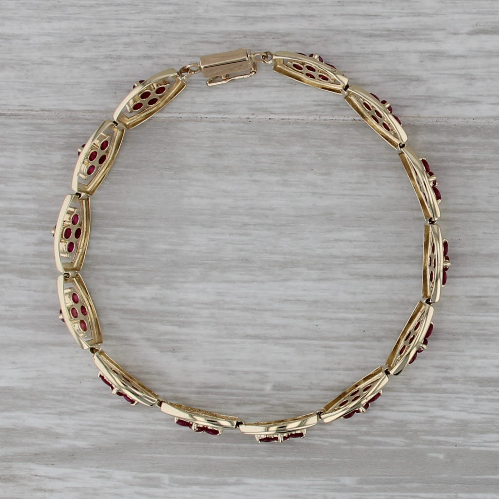 4ctw Ruby Flower Tennis Bracelet 14k Yellow Gold 7.25" 7.5mm