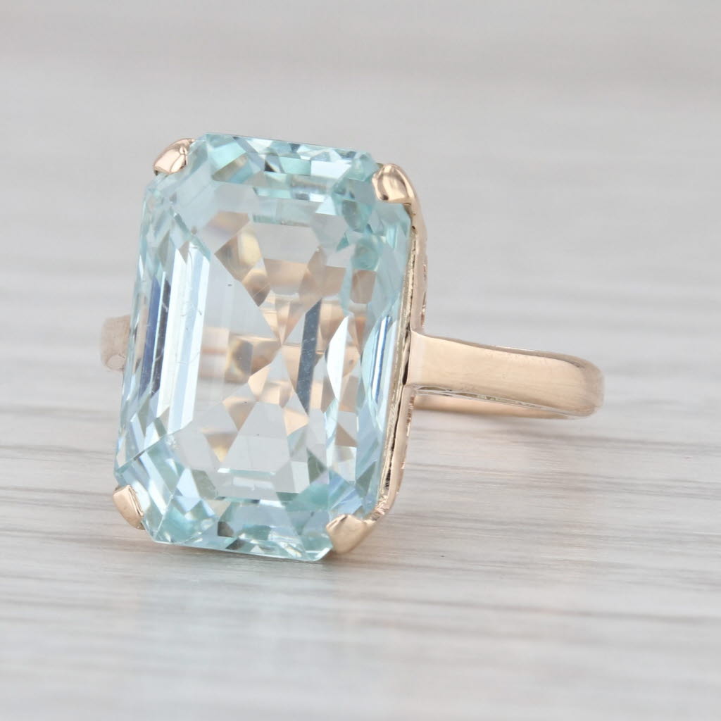 8.40ct Aquamarine Emerald Cut Solitaire Ring 15k Yellow Gold Size 5.25