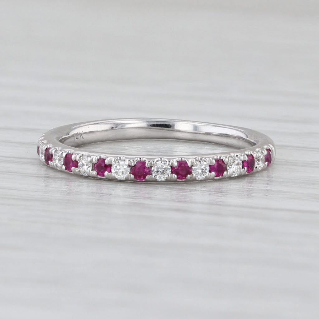0.30ctw Ruby Diamond Wedding Band 14k White Gold Stackable Ring Size 5