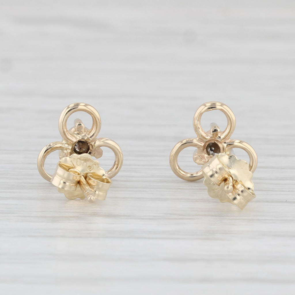 Light Gray Diamond Flower Stud Earrings 10k Yellow Gold