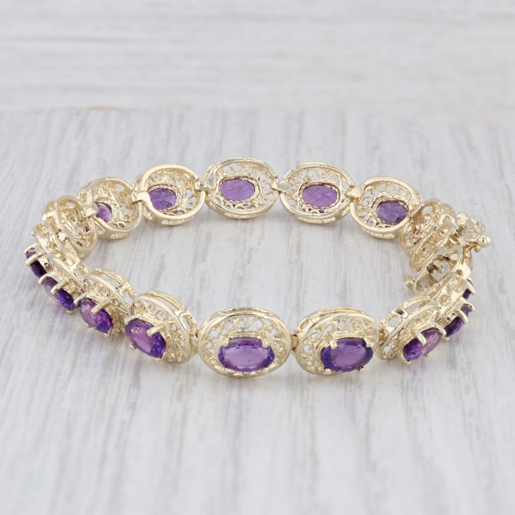 Light Gray 7.40ctw Amethyst Oval 14k Yellow Gold Tennis Bracelet 6.75"