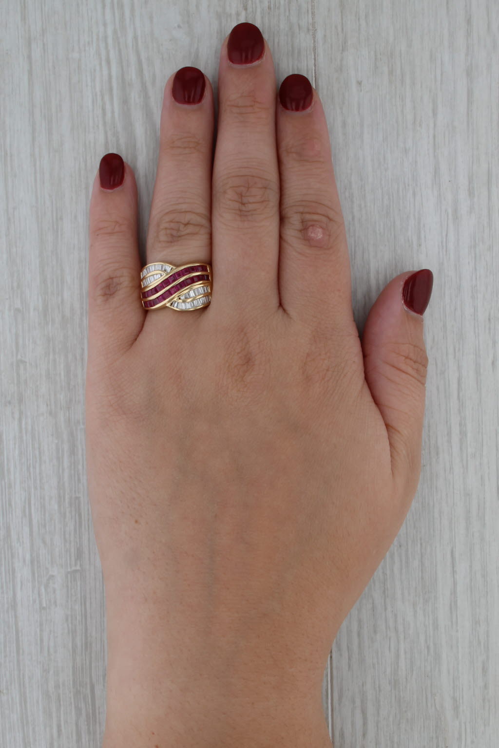 Le Vian 2.63ctw Ruby Diamond Crossover Ring 18k Yellow Gold Size 6.75