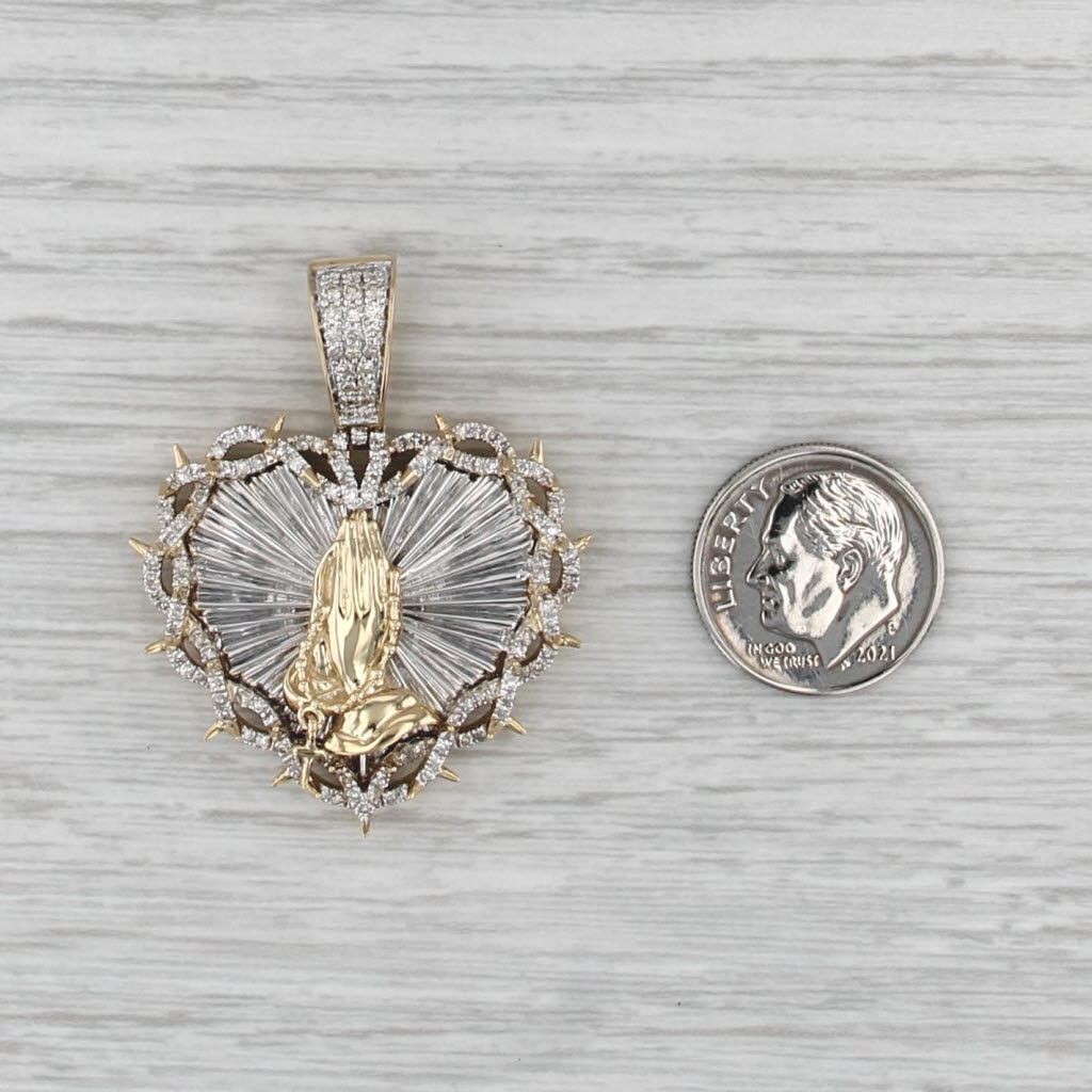 Prayer Hands Radiant Heart Pendant 0.71ctw Diamond 10k Gold Engravable