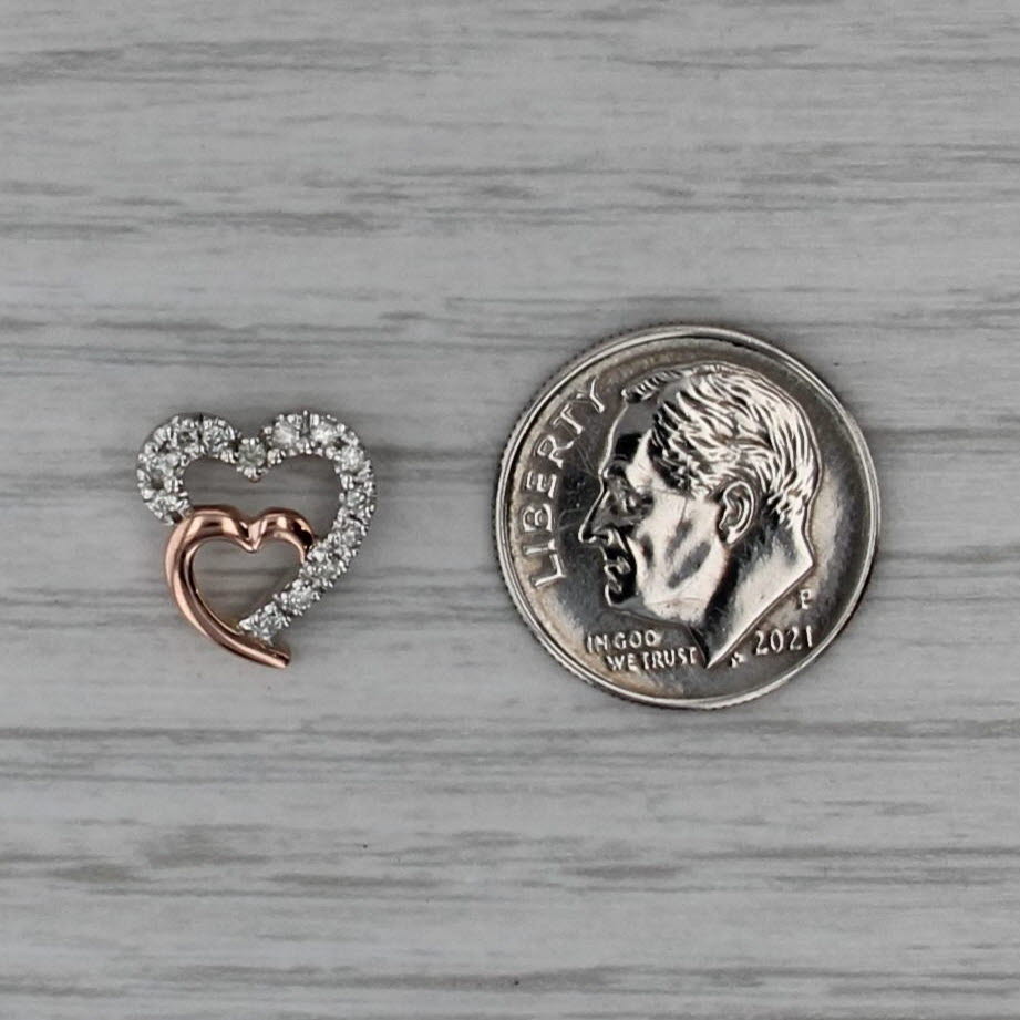 0.10ctw Diamond White Rose Gold Interlocking Hearts Pendant 14k