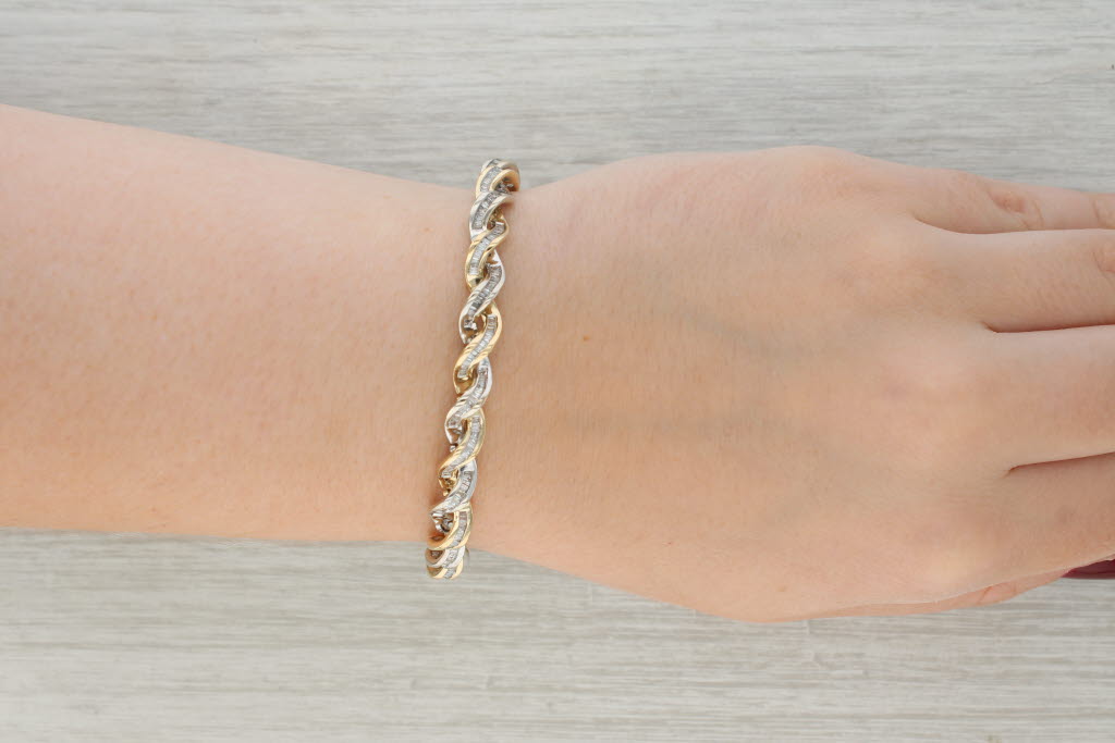 Tan 5.60ctw Diamond Twist Bracelet 14k Yellow White Gold 7" 7.2mm