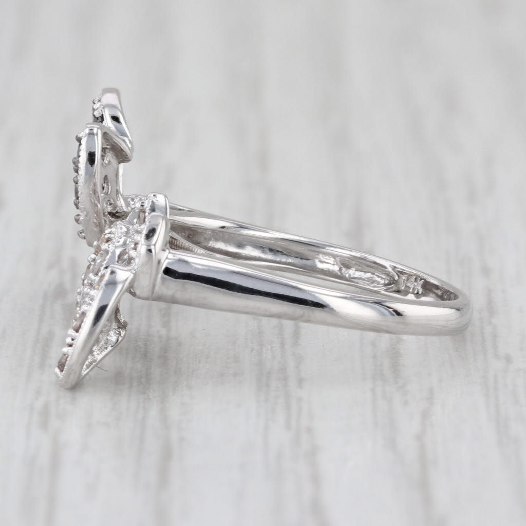 0.60ctw Diamond Butterfly Ring 14k White Gold Adjustable Sz 7 Black White Brown