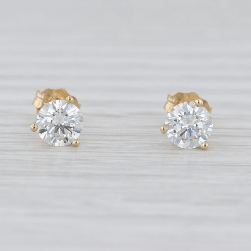 New 1ctw Round Diamond Solitaire Stud Earrings 14k Yellow Gold Martini Studs