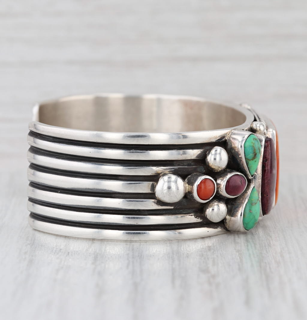 Albert Jake Stone Cuff Sterling Silver Navajo Native American Mother of Pearl