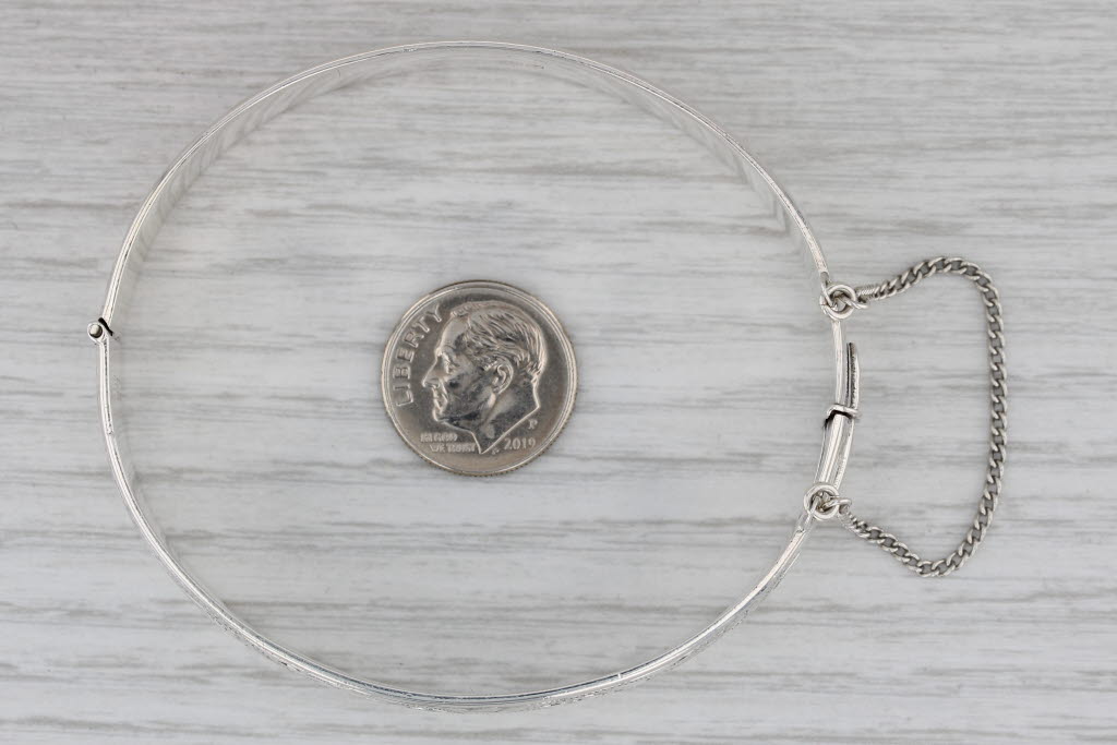Gray Vintage Floral Etched Bangle Bracelet Sterling Silver Statement 7.5" Felicity