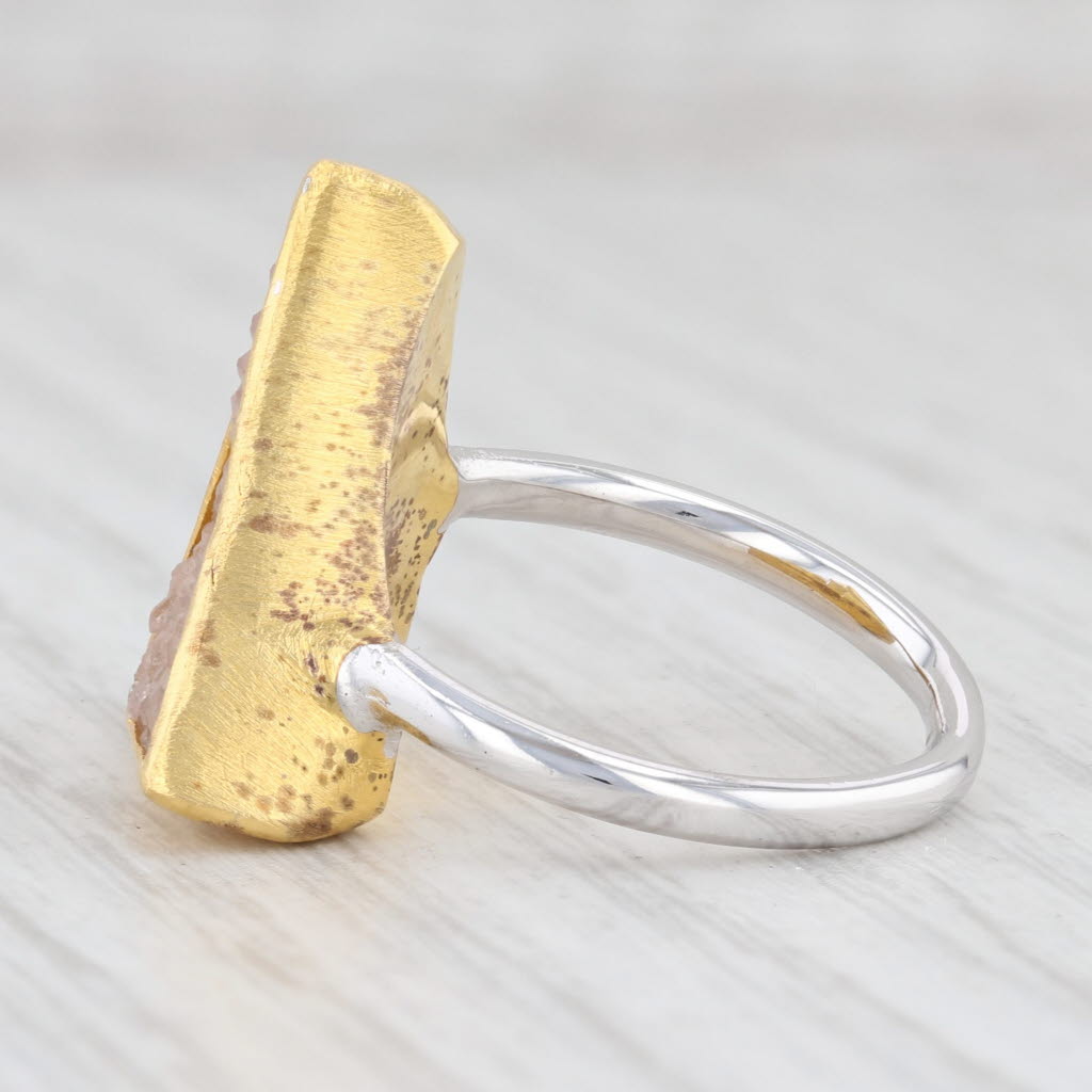 New Nina Nguyen Ring Bamboo Trio Sand Druzy Quartz Sterling Silver 22k Vermeil