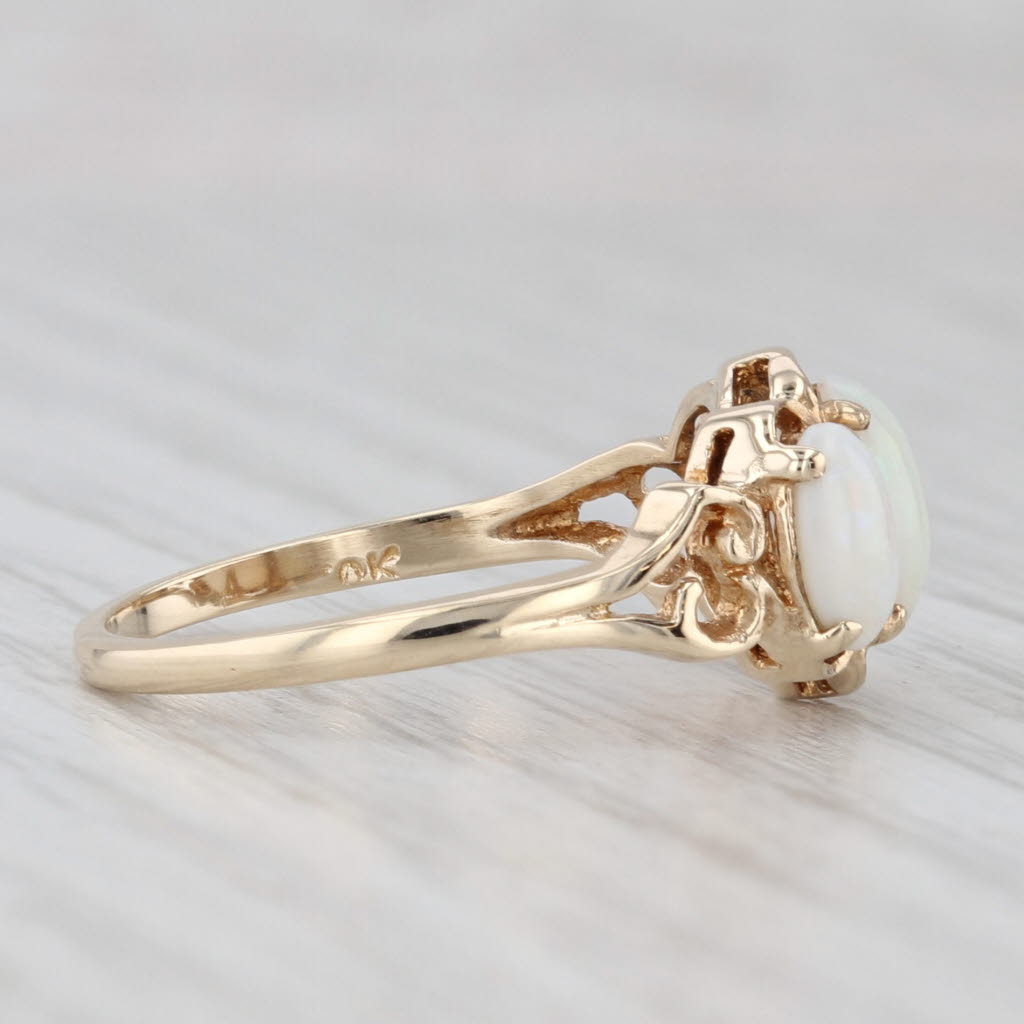 Light Gray 3-Stone Opal Ring 10k Yellow Gold Size 6.25 Oval Cabochons