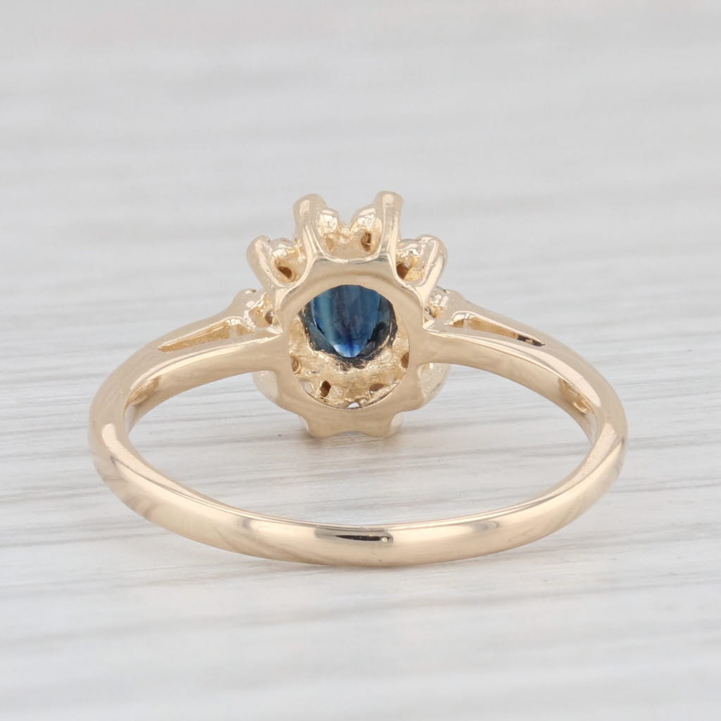 Light Gray 0.43ctw Oval Blue Sapphire Diamond Halo Ring 14k Yellow Gold Size 4.5 Engagement
