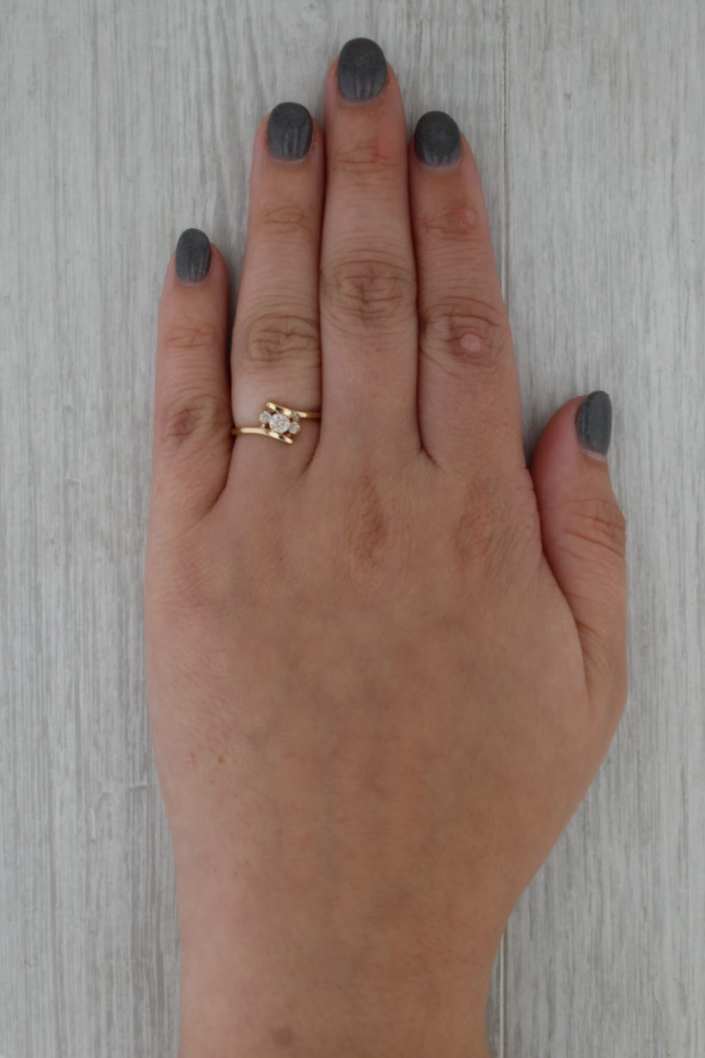 Diamond 3-Stone Bypass Ring 10k Yellow Gold Size 6.75