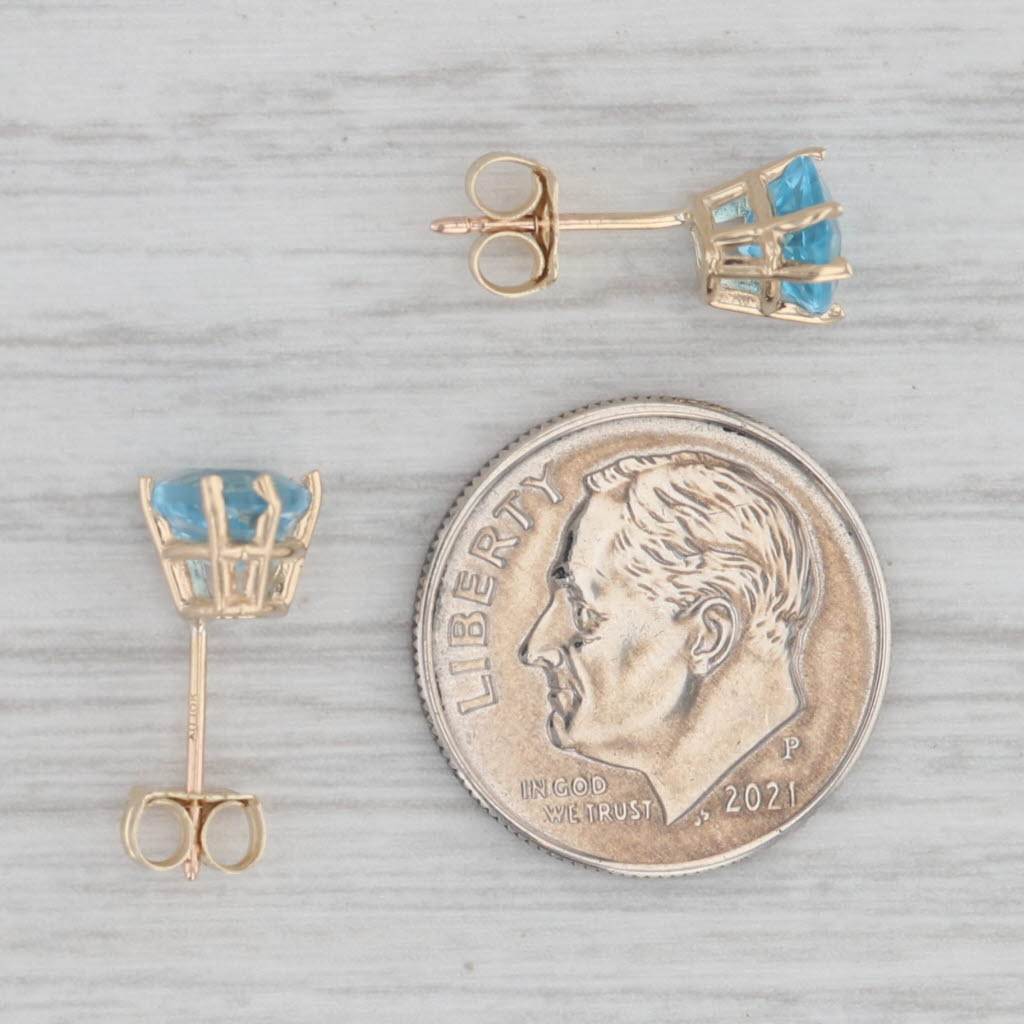 Gray 2ctw Blue Topaz Stud Earrings 10k Yellow Gold Trillion Solitaires