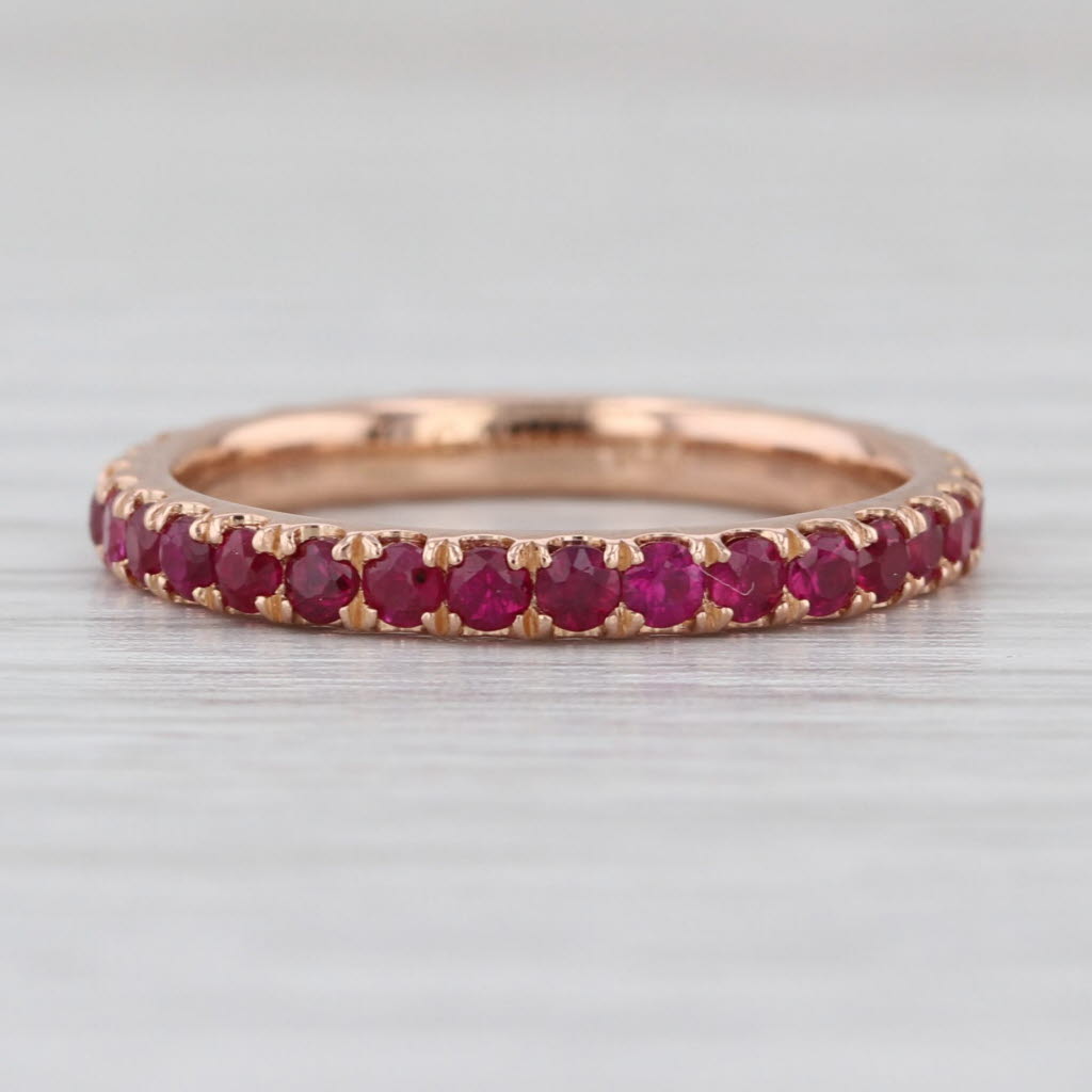 0.90ctw Natural Lab Grown Ruby Sapphire Eternity Band 18k Gold Stackable Ring