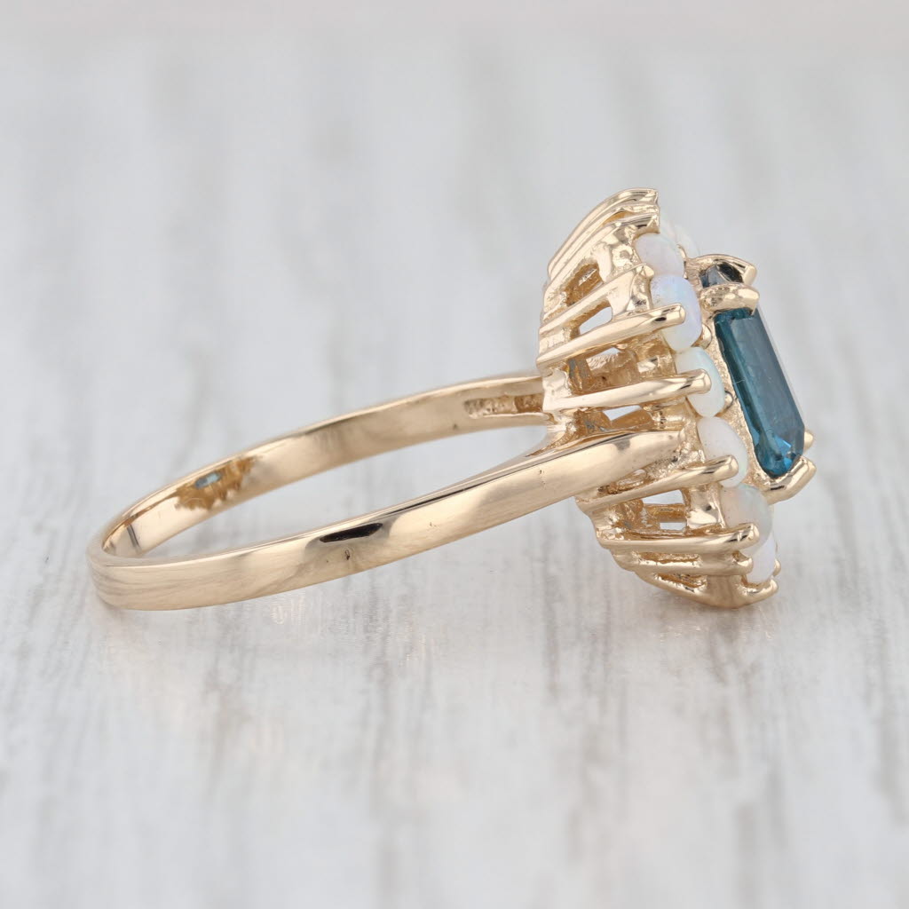 1.70ct Blue Topaz Opal Halo Ring 14k Yellow Gold Size 8