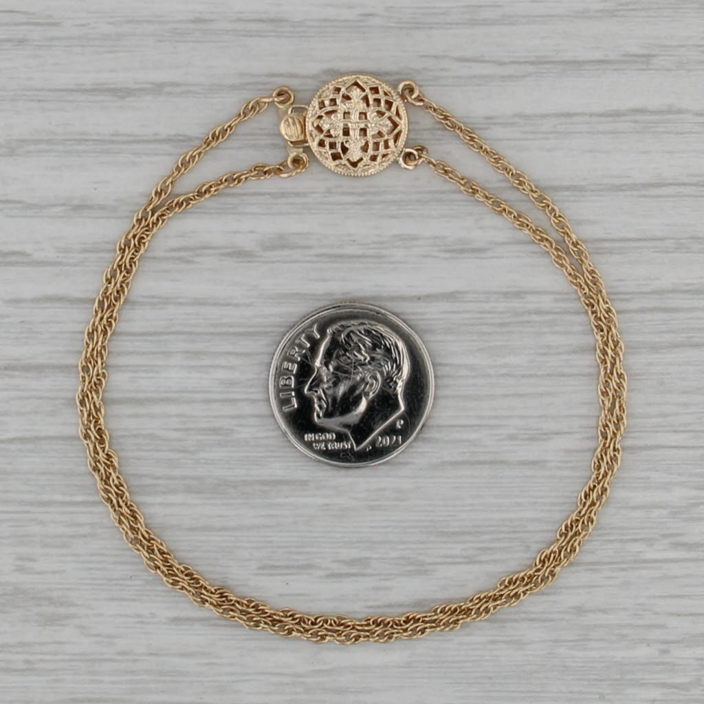 Vintage Slide Charm Bracelet 14k Yellow Gold 7" Rope Chain Ornate Filigree Clasp