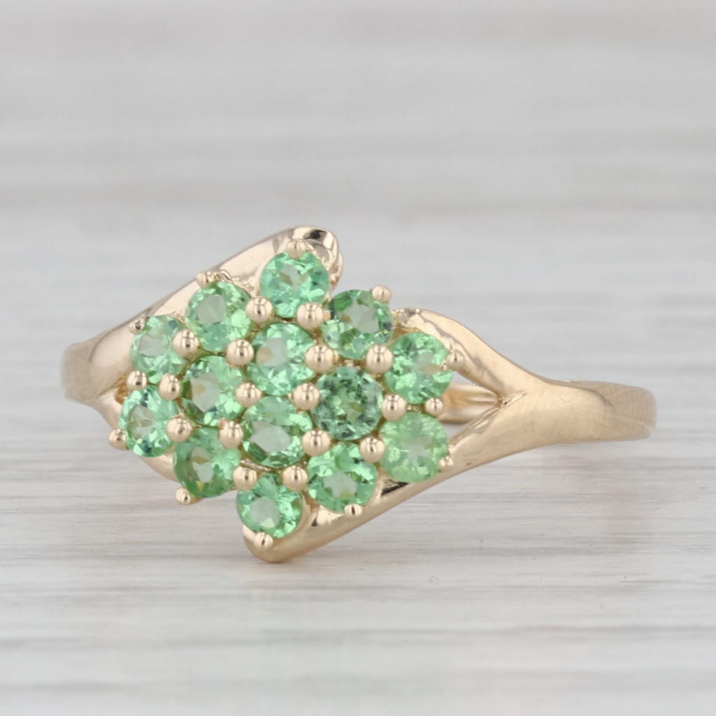 1.10ctw Mint Green Garnet Cluster Ring 14k Yellow Gold Size 8.25