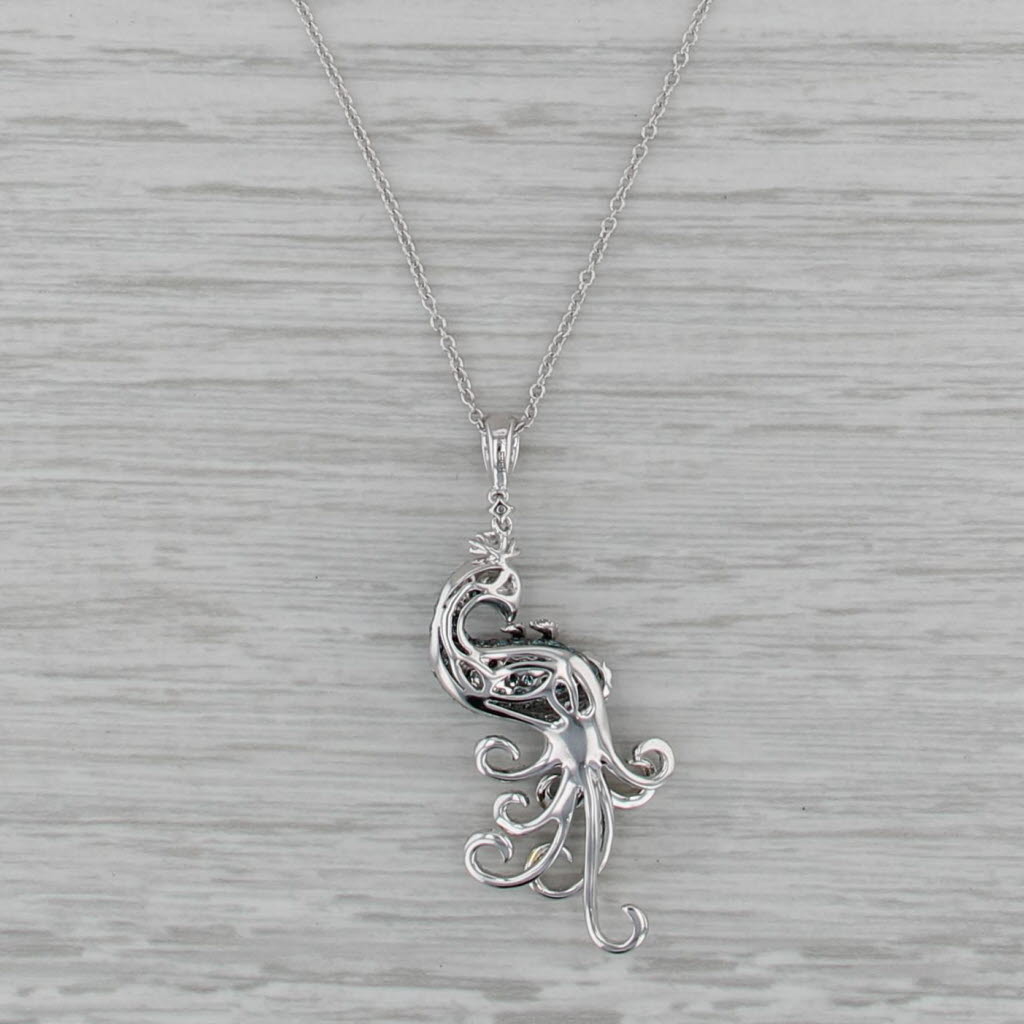 Effy 1.11ctw Diamond Peacock Pendant Necklace 14k White Gold 16-18" Cable Chain