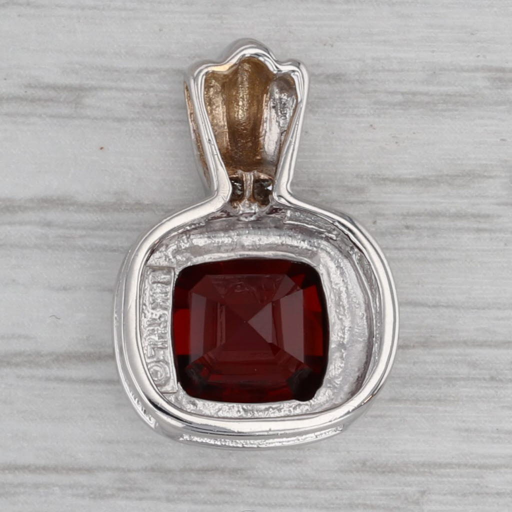 Gray 3.20ct Cushion Garnet Solitaire Diamond Pendant 14k White Gold