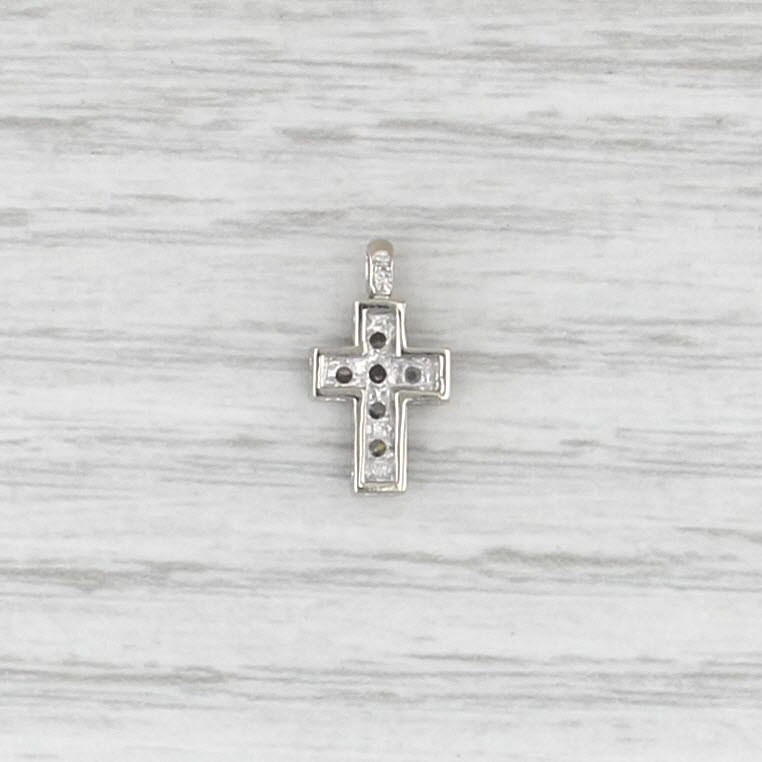 Small Cubic Zirconia Cross Pendant 10k White Gold Charm